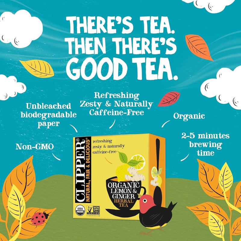 Clipper Organic Lemon & Ginger Herbal Tea - Caffeine Free, 50 Teabags - Image 2
